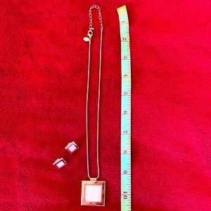 Chrome necklace and matching pierced earrings with faux mother of pearl